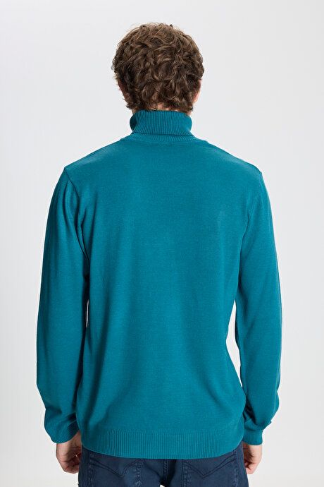 Standard Fit Full Turtleneck Petrol Pullover with Anti Pilling Feature 4A4923100004PET