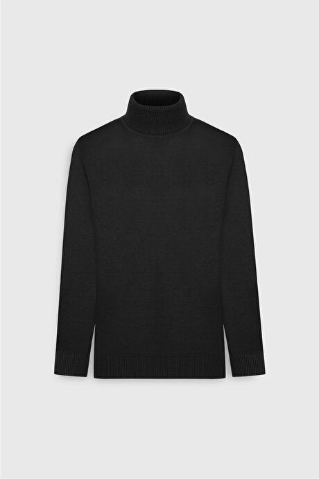 Standard Fit Full Turtleneck Black Pullover with Anti Pilling Feature 4A4923100004SYH