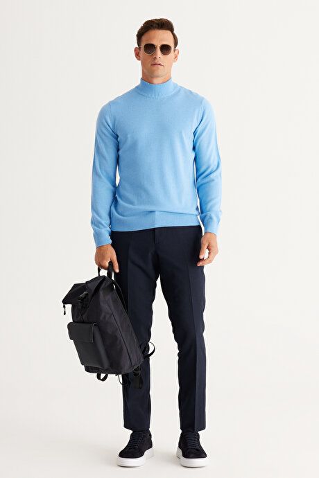 Non-Pilling Anti-Pilling Standard Fit Regular Fit Half Turtleneck Light Blue Pullover 4A4923100005amv