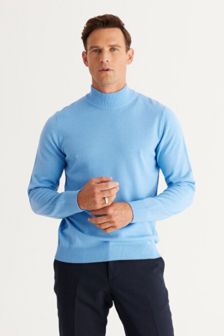 Non-Pilling Anti-Pilling Standard Fit Regular Fit Half Turtleneck Light Blue Pullover 4A4923100005amv