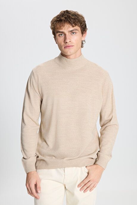 Non-Pilling Anti-Pilling Standard Fit Regular Fit Half Turtleneck Beige Pullover 4A4923100005BEJ