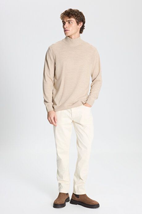 Non-Pilling Anti-Pilling Standard Fit Regular Fit Half Turtleneck Beige Pullover 4A4923100005BEJ