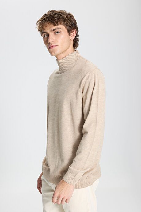 Non-Pilling Anti-Pilling Standard Fit Regular Fit Half Turtleneck Beige Pullover 4A4923100005BEJ