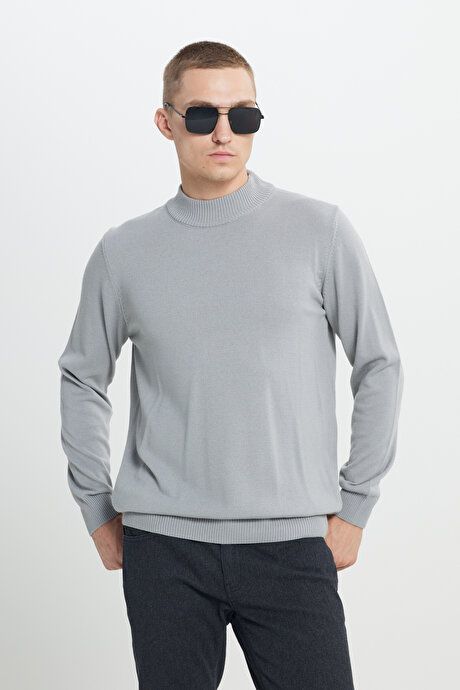 Non-Pilling Anti-Pilling Standard Fit Regular Fit Half Turtleneck Gray Melange Sweater 4A4923100005GMJ