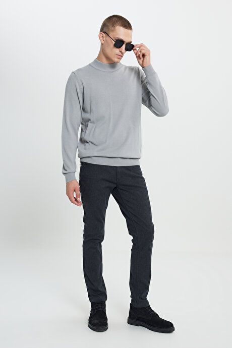 Non-Pilling Anti-Pilling Standard Fit Regular Fit Half Turtleneck Gray Melange Sweater 4A4923100005GMJ