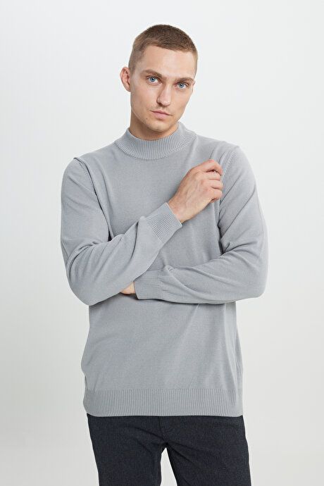 Non-Pilling Anti-Pilling Standard Fit Regular Fit Half Turtleneck Gray Melange Sweater 4A4923100005GMJ