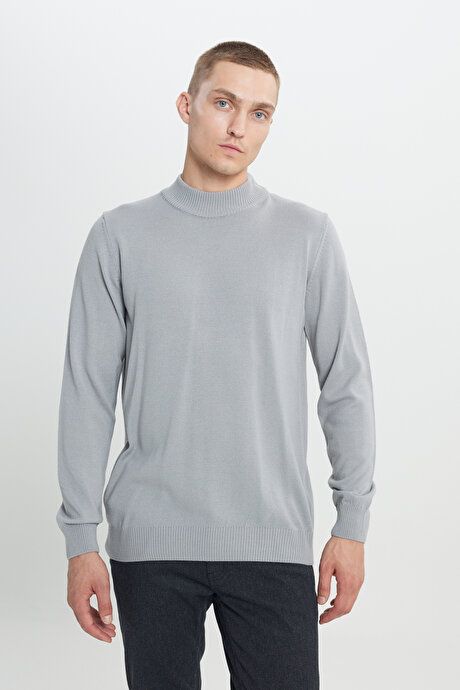 Non-Pilling Anti-Pilling Standard Fit Regular Fit Half Turtleneck Gray Melange Sweater 4A4923100005GMJ