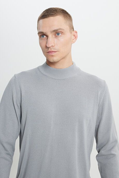 Non-Pilling Anti-Pilling Standard Fit Regular Fit Half Turtleneck Gray Melange Sweater 4A4923100005GMJ