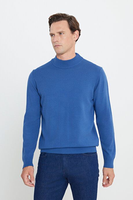 Non-Pilling Anti-Pilling Standard Fit Regular Fit Half Turtleneck Indigo Pullover 4A4923100005IND