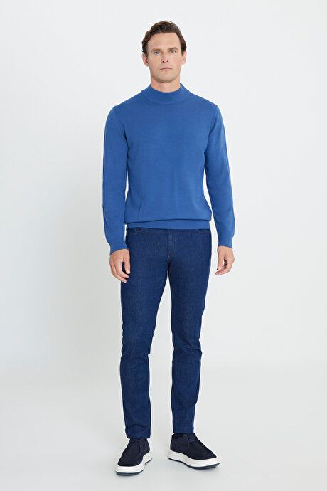 Non-Pilling Anti-Pilling Standard Fit Regular Fit Half Turtleneck Indigo Pullover 4A4923100005IND