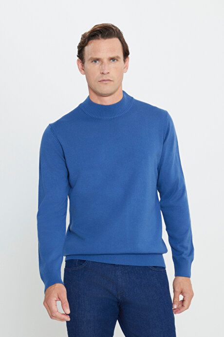 Non-Pilling Anti-Pilling Standard Fit Regular Fit Half Turtleneck Indigo Pullover 4A4923100005IND