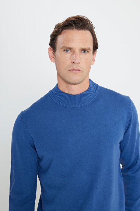 Non-Pilling Anti-Pilling Standard Fit Regular Fit Half Turtleneck Indigo Pullover 4A4923100005IND