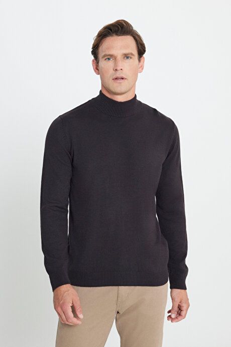 Non-Pilling Anti-Pilling Standard Fit Regular Fit Half Turtleneck Brown Pullover 4A4923100005KHV