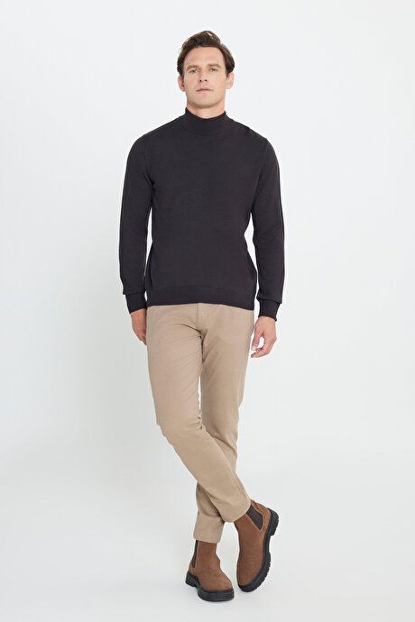 Non-Pilling Anti-Pilling Standard Fit Regular Fit Half Turtleneck Brown Pullover 4A4923100005KHV