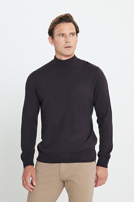 Non-Pilling Anti-Pilling Standard Fit Regular Fit Half Turtleneck Brown Pullover 4A4923100005KHV