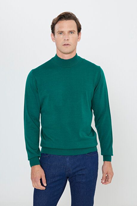 Non-Pilling Anti-Pilling Standard Fit Regular Fit Half Turtleneck Dark Green Pullover 4A4923100005KYL