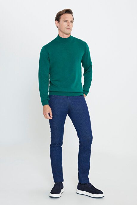 Non-Pilling Anti-Pilling Standard Fit Regular Fit Half Turtleneck Dark Green Pullover 4A4923100005KYL