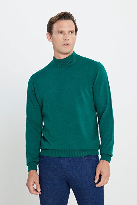 Non-Pilling Anti-Pilling Standard Fit Regular Fit Half Turtleneck Dark Green Pullover 4A4923100005KYL