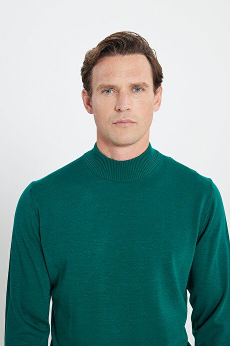 Non-Pilling Anti-Pilling Standard Fit Regular Fit Half Turtleneck Dark Green Pullover 4A4923100005KYL