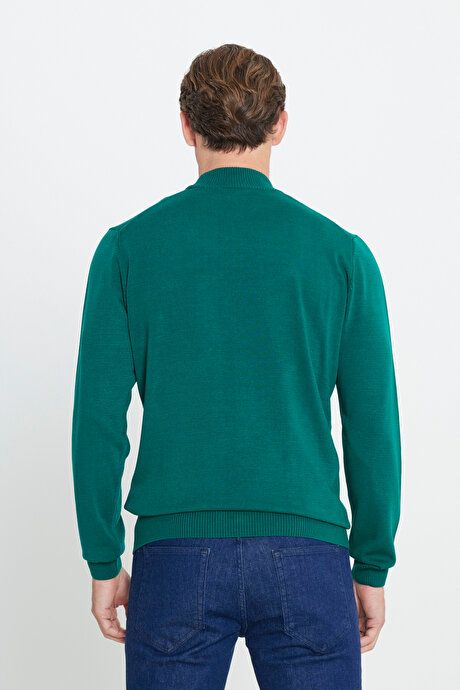 Non-Pilling Anti-Pilling Standard Fit Regular Fit Half Turtleneck Dark Green Pullover 4A4923100005KYL