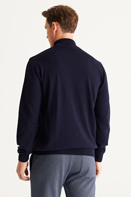 Non-Pilling Anti-Pilling Standard Fit Regular Fit Half Turtleneck Navy Blue Sweater 4A4923100005LAC