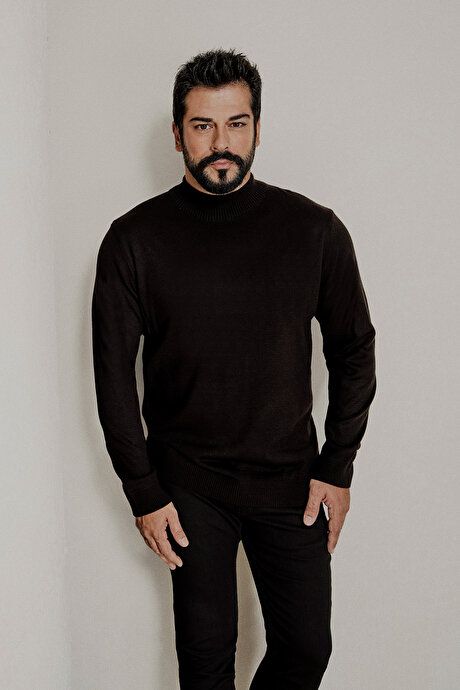 Non-Pilling Anti-Pilling Standard Fit Regular Fit Half Turtleneck Black Pullover 4A4923100005SYH