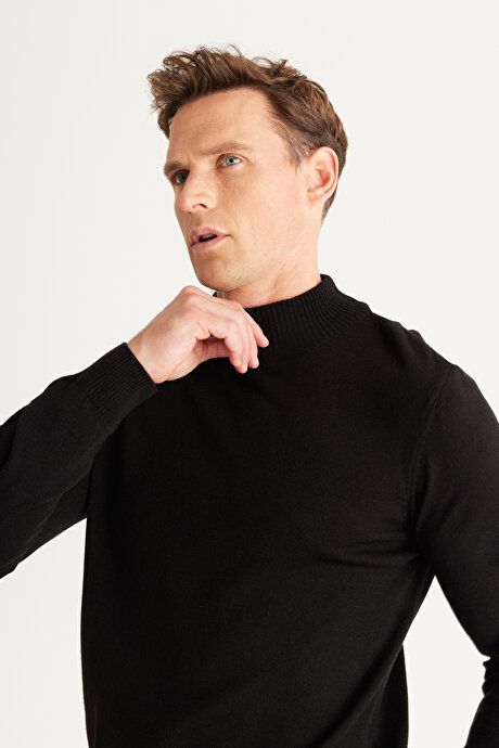 Non-Pilling Anti-Pilling Standard Fit Regular Fit Half Turtleneck Black Pullover 4A4923100005SYH