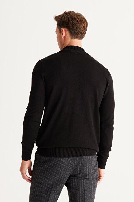 Non-Pilling Anti-Pilling Standard Fit Regular Fit Half Turtleneck Black Pullover 4A4923100005SYH