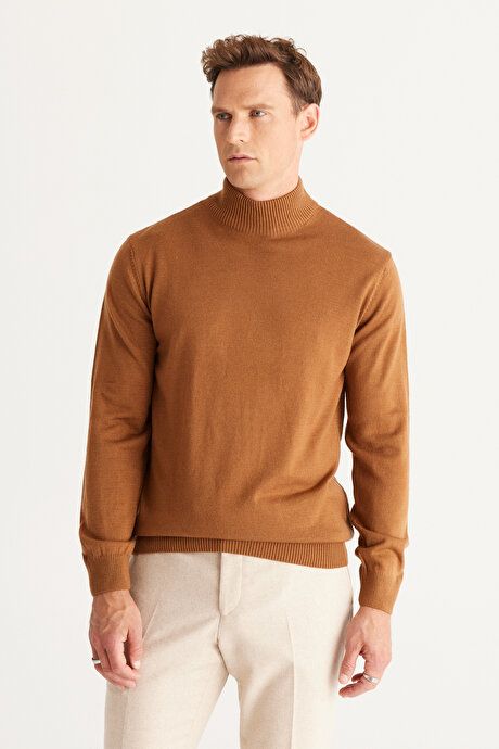 Non-Pilling Anti-Pilling Standard Fit Regular Fit Half Turtleneck Cinnamon Sweater 4A4923100005TRC