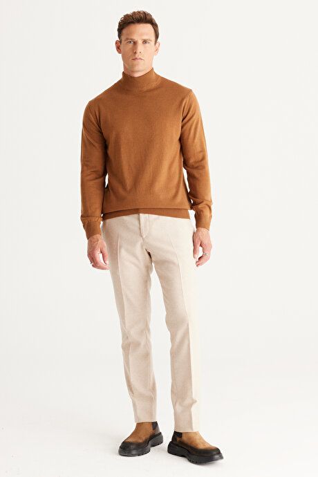 Non-Pilling Anti-Pilling Standard Fit Regular Fit Half Turtleneck Cinnamon Sweater 4A4923100005TRC