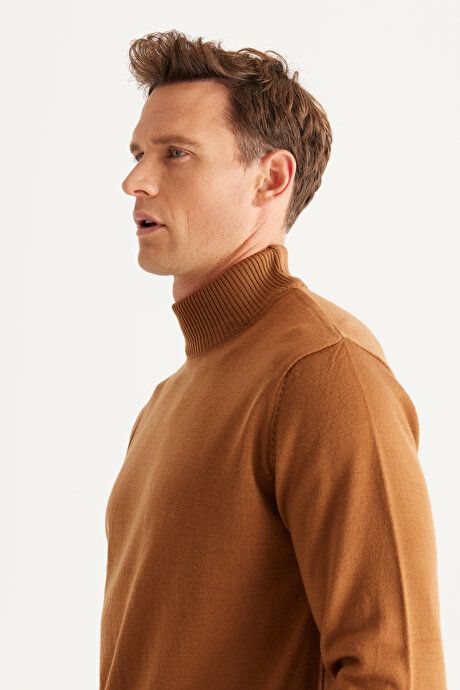 Non-Pilling Anti-Pilling Standard Fit Regular Fit Half Turtleneck Cinnamon Sweater 4A4923100005TRC