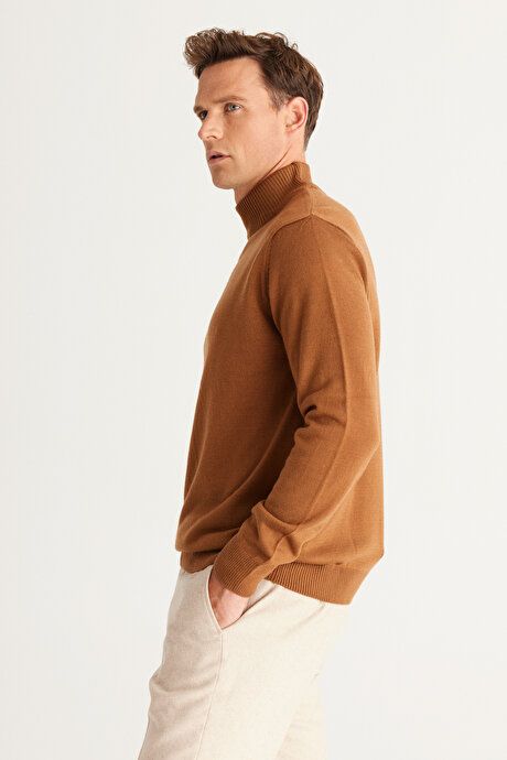 Non-Pilling Anti-Pilling Standard Fit Regular Fit Half Turtleneck Cinnamon Sweater 4A4923100005TRC