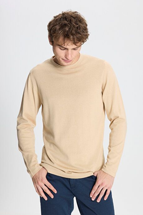 Standard Fit Regular Fit Crew-Neck Warm Beige Pullover 4A4923100006BEJ