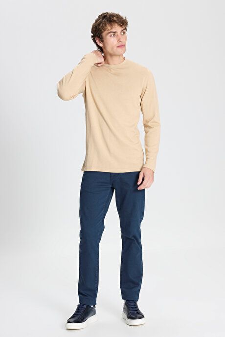 Standard Fit Regular Fit Crew-Neck Warm Beige Pullover 4A4923100006BEJ