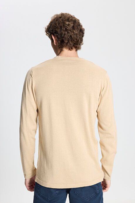 Standard Fit Regular Fit Crew-Neck Warm Beige Pullover 4A4923100006BEJ