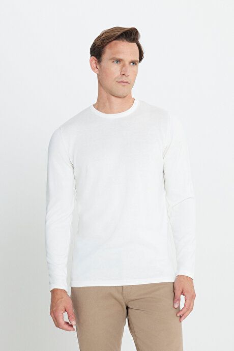 Standard Fit Regular Fit Crew Neck Warm Ecru Pullover 4A4923100006EKR