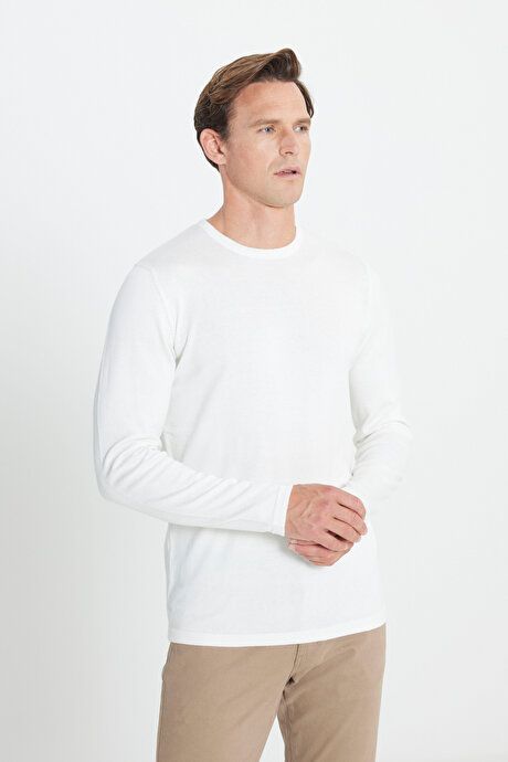 Standard Fit Regular Fit Crew Neck Warm Ecru Pullover 4A4923100006EKR