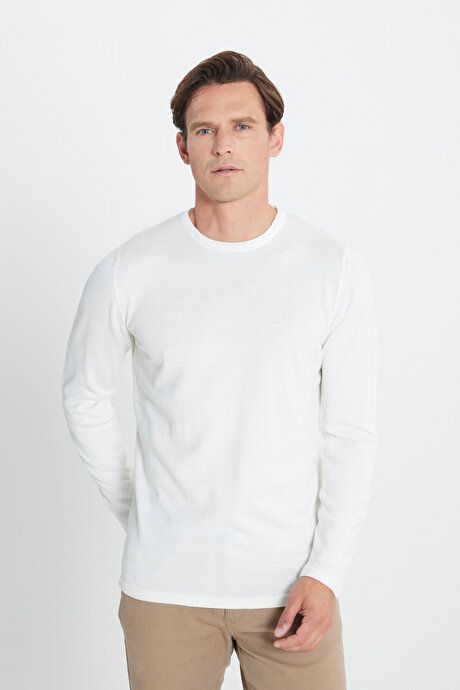 Standard Fit Regular Fit Crew Neck Warm Ecru Pullover 4A4923100006EKR