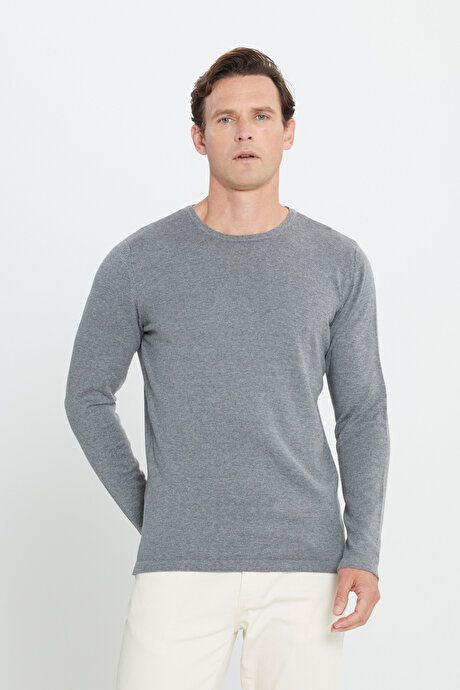 Standard Fit Regular Fit Crew Neck Warm Keep Warm Gray Melange Pullover 4A4923100006GMJ