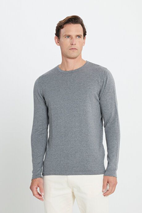 Standard Fit Regular Fit Crew Neck Warm Keep Warm Gray Melange Pullover 4A4923100006GMJ