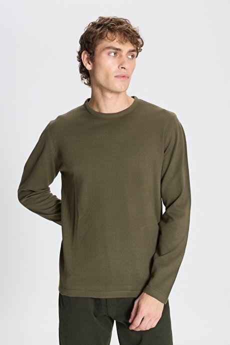 Standard Fit Regular Fit Crew Neck Warm Khaki Pullover 4A4923100006HAK