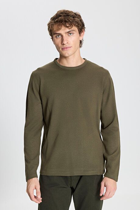 Standard Fit Regular Fit Crew Neck Warm Khaki Pullover 4A4923100006HAK