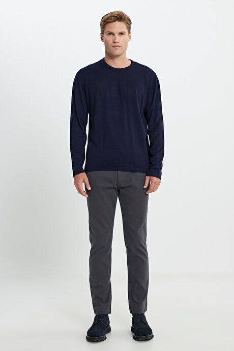 Standard Fit Regular Fit Crew-Neck Warm Navy Sweater 4A4923100006LAC