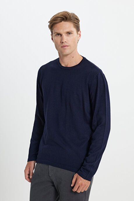 Standard Fit Regular Fit Crew-Neck Warm Navy Sweater 4A4923100006LAC