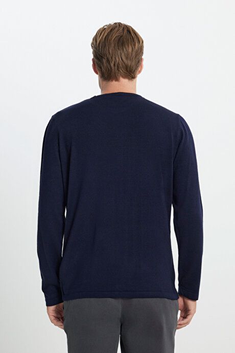 Standard Fit Regular Fit Crew-Neck Warm Navy Sweater 4A4923100006LAC