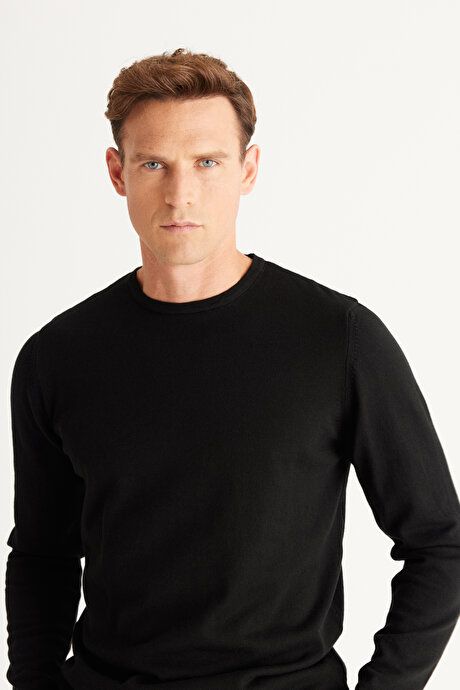 Standard Fit Regular Fit Crew Neck Warm Black Pullover 4A4923100006SYH