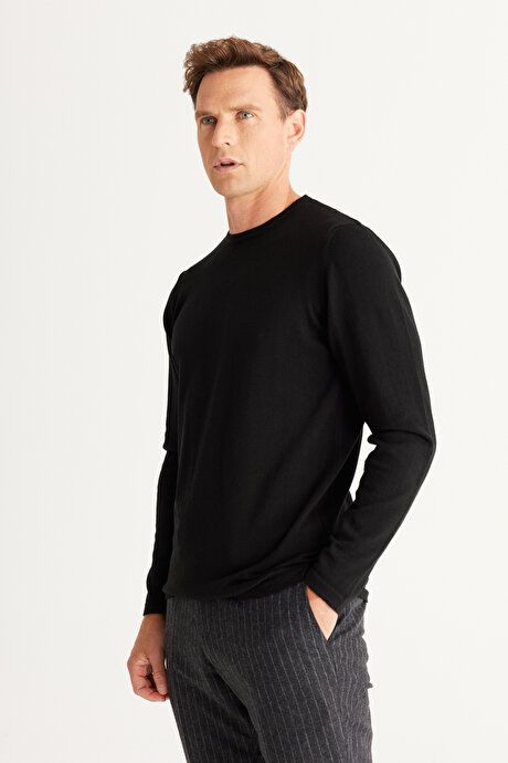 Standard Fit Regular Fit Crew Neck Warm Black Pullover 4A4923100006SYH