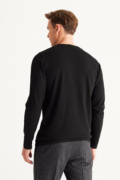 Standard Fit Regular Fit Crew Neck Warm Black Pullover 4A4923100006SYH