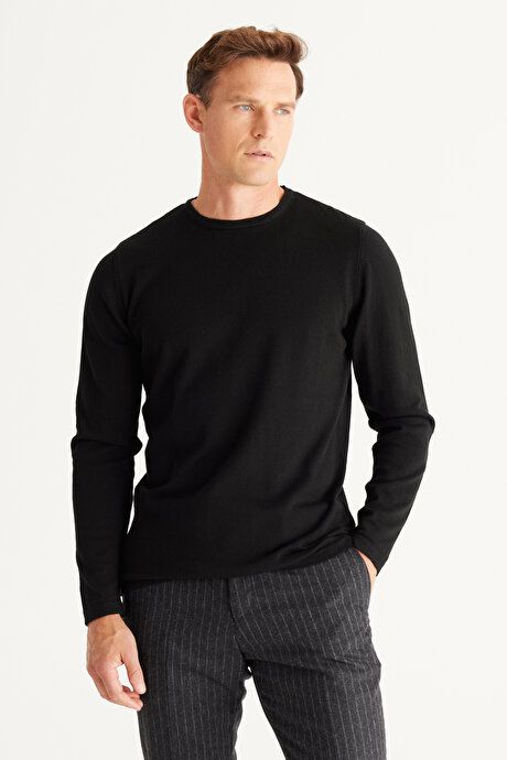 Standard Fit Regular Fit Crew Neck Warm Black Pullover 4A4923100006SYH