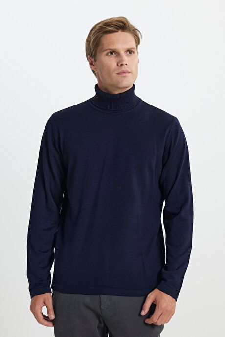 Standard Fit Regular Fit Full Turtleneck Sweater Navy Blue Sweater 4A4923100007LAC